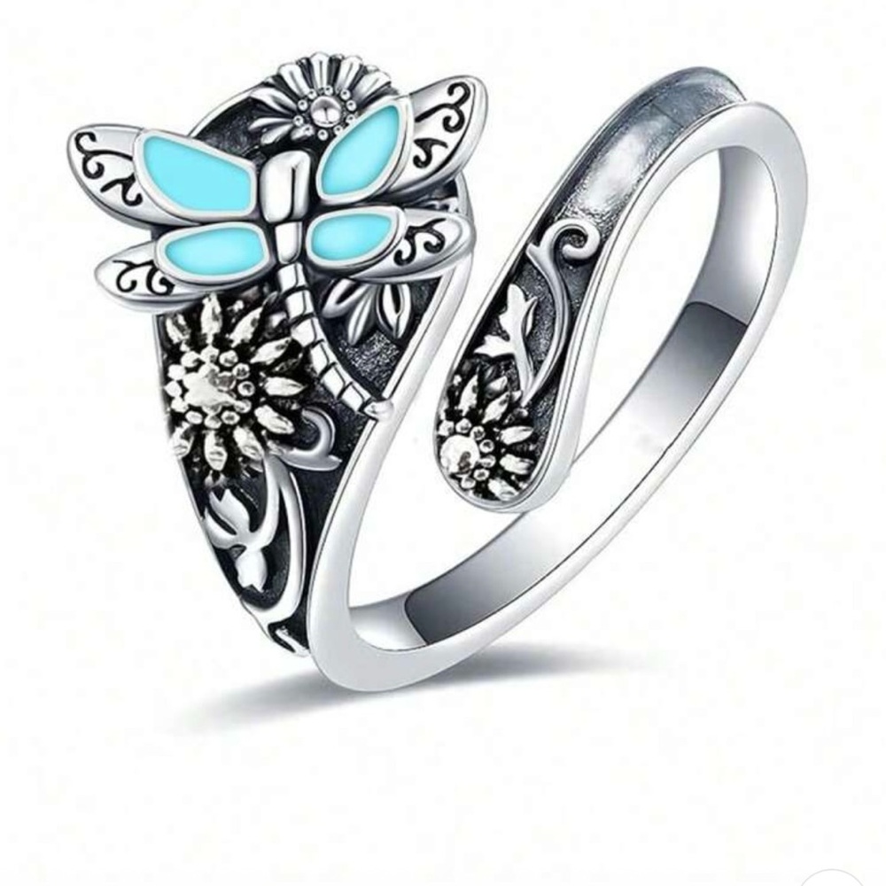Unique Bohemian Design Adjustable Open ring silver/ Turquoise design